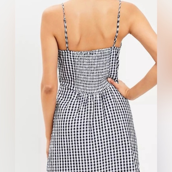Loft Gingham Mini Cami Dress Black & White Checkered Picnic Sundress Retro NEW 6 - Picture 2 of 5